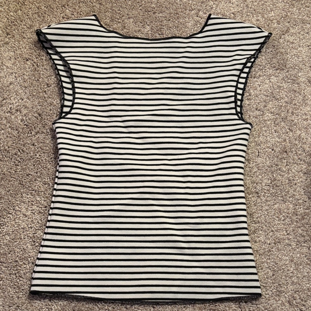 Maeve Black and White Striped Short Sleeve Top